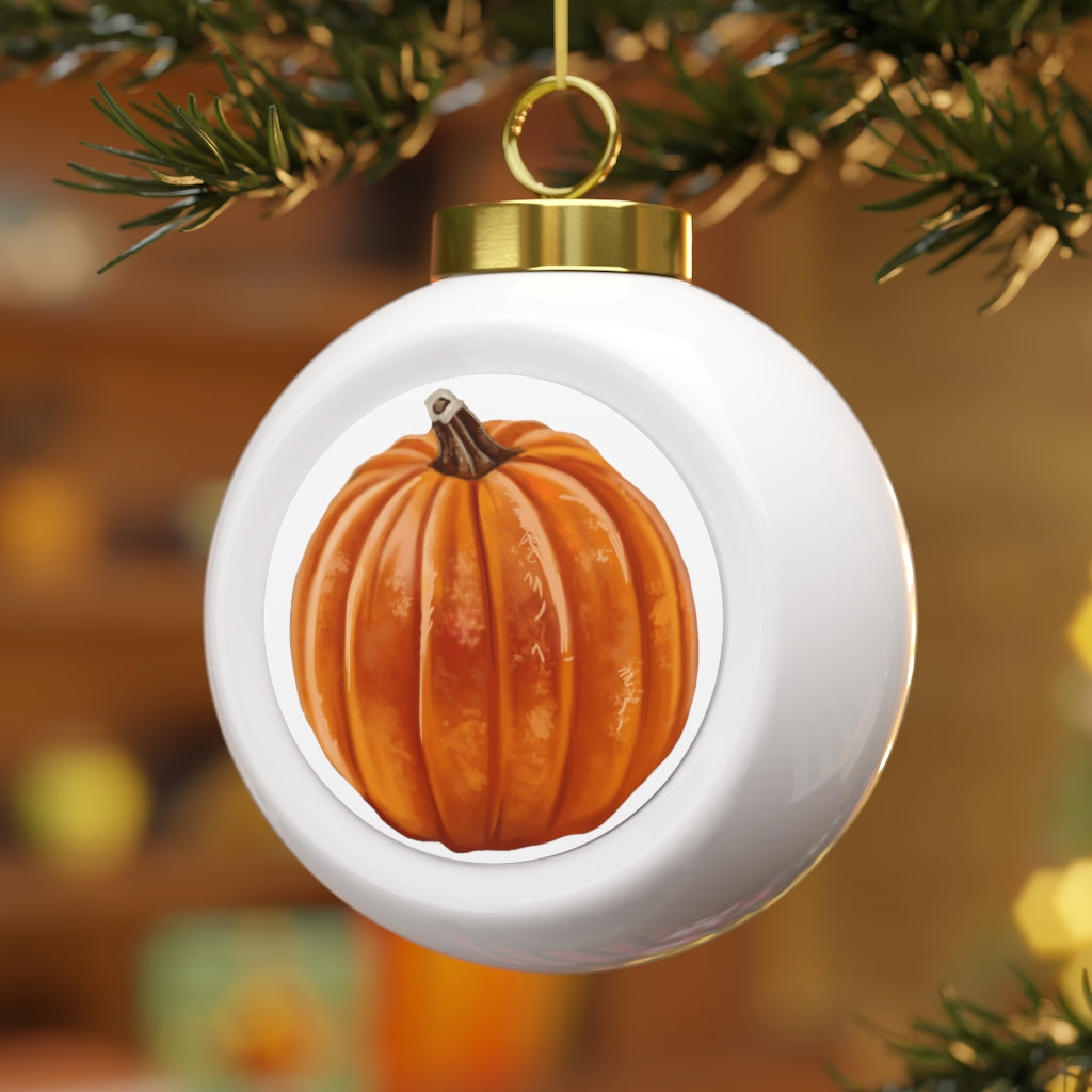 A beautifully crafted 3-inch Pumpkin Christmas Ball Ornament with a glossy finish and gold ribbon, featuring a vintage style design.