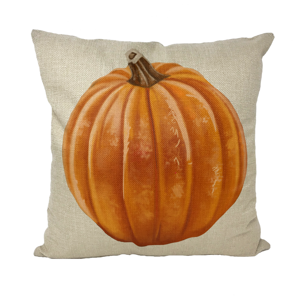 A cozy Pumpkin Throw Pillow featuring a vibrant pumpkin design, made from soft polyester fabric, perfect for seasonal home decor.