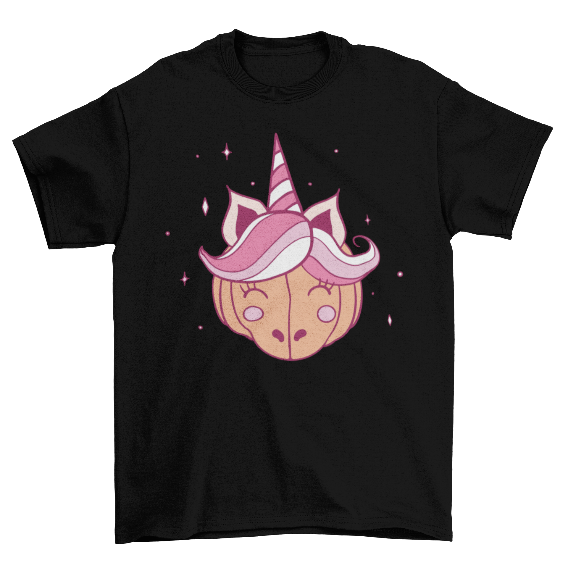 A cute pumpkin unicorn t-shirt featuring a colorful illustration of a unicorn with a pumpkin body, perfect for Halloween.