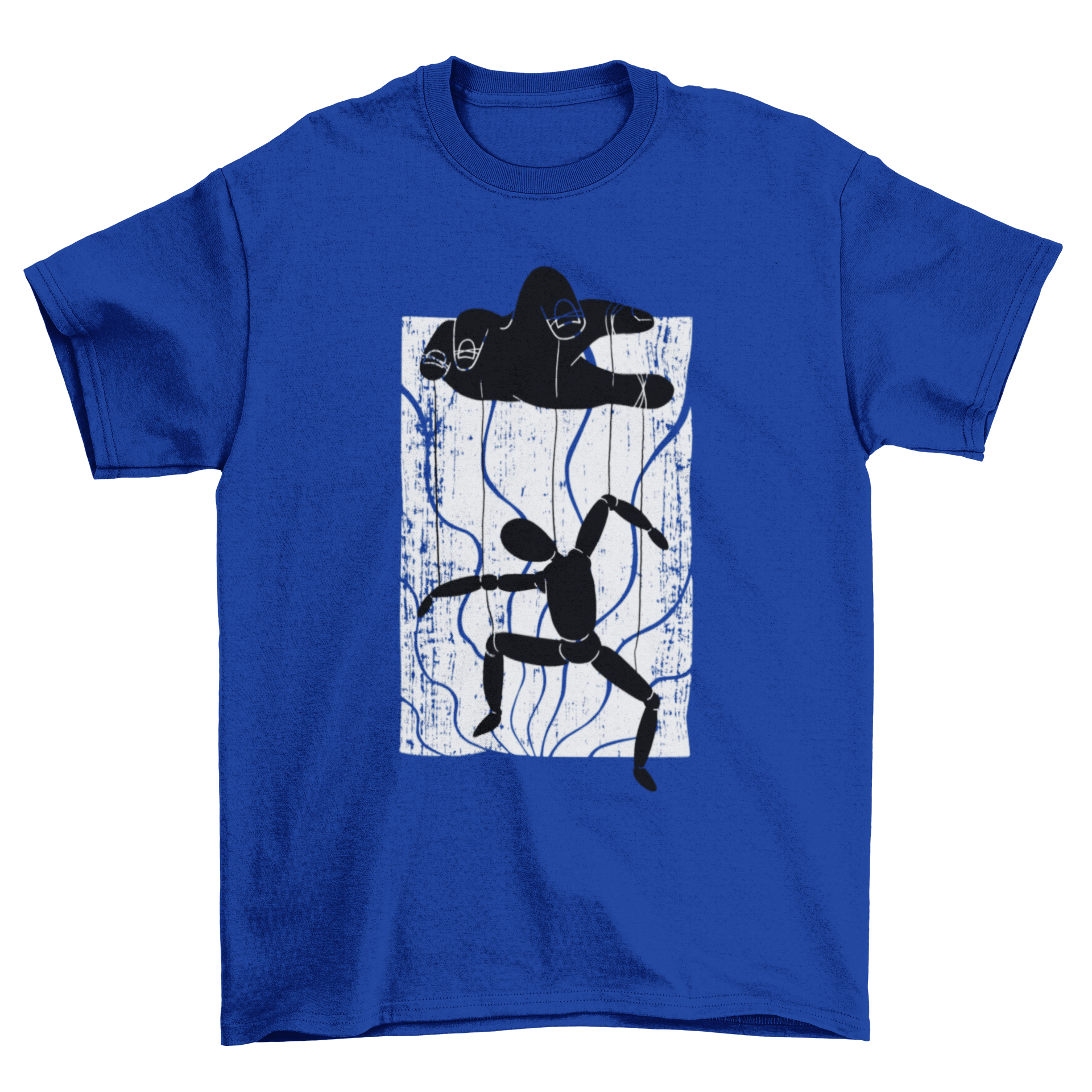 Puppeteer t-shirt featuring a hand controlling a puppet illustration, showcasing creativity and artistry.