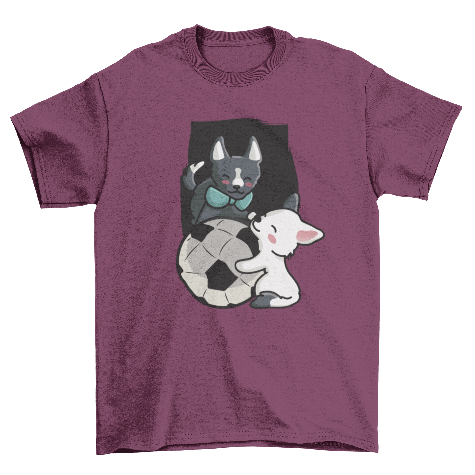 A cute t-shirt design featuring two playful puppies with a soccer ball, perfect for dog lovers.