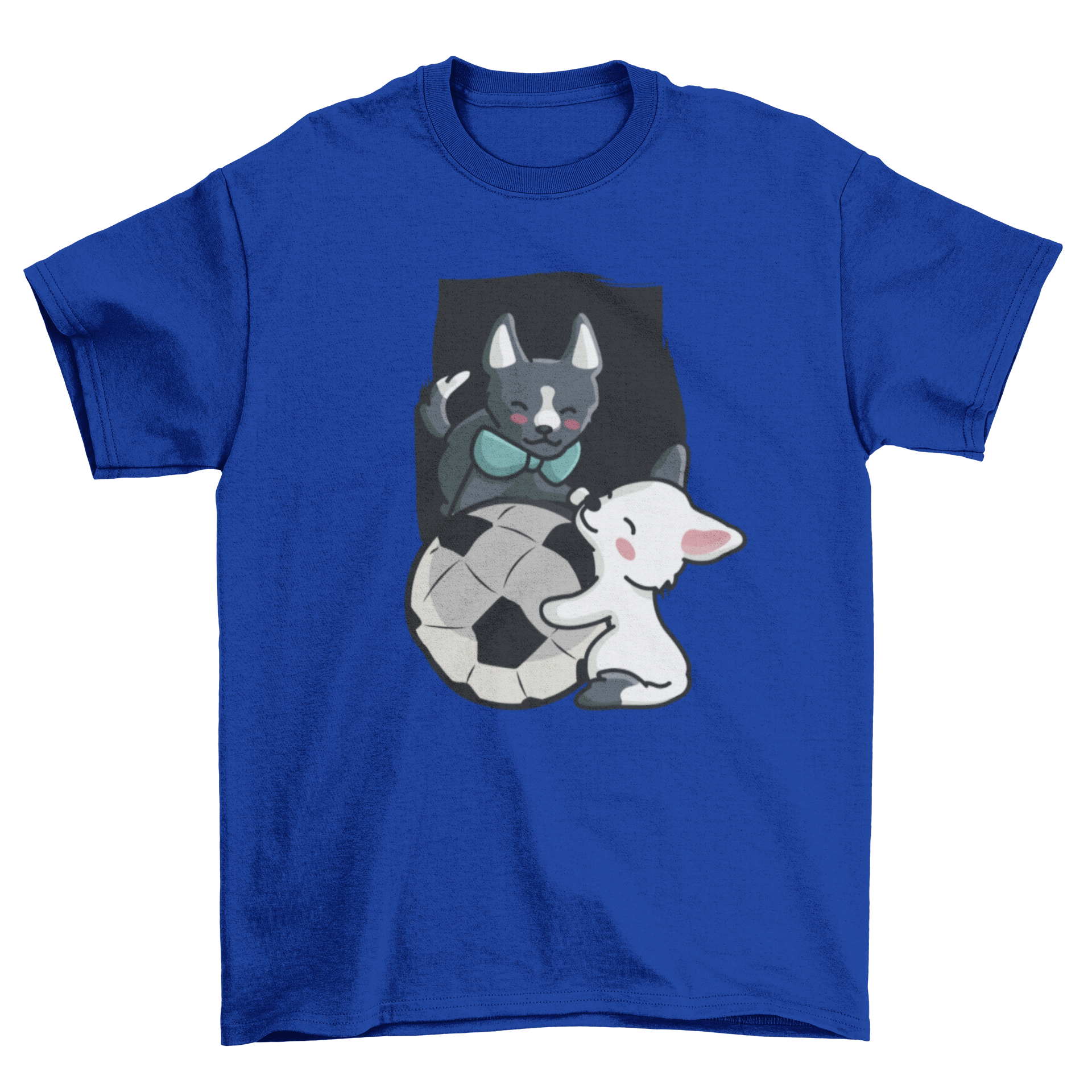 A cute t-shirt design featuring two playful puppies with a soccer ball, perfect for dog lovers.