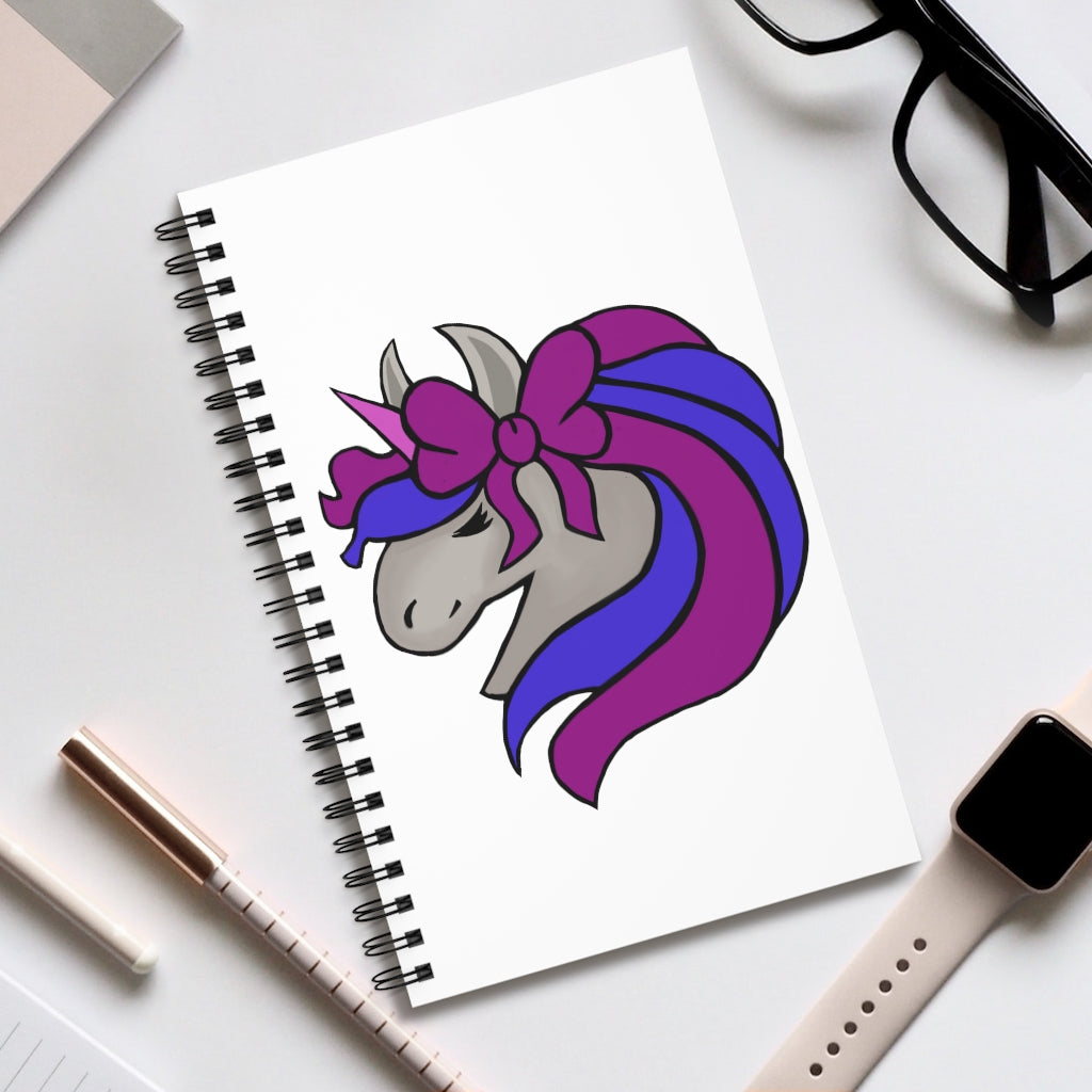 Purple Blue Unicorn Head Spiral Journal featuring a whimsical unicorn design on the cover, with spiral binding and 80 single pages.