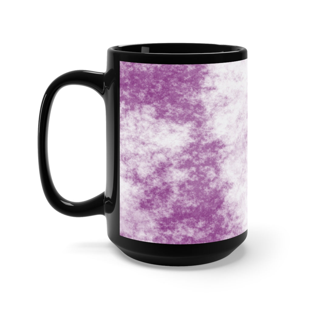 A stylish 15oz black ceramic mug with rounded corners and a C-handle, featuring high-quality sublimation printing.