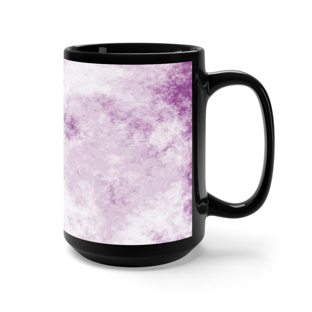 A stylish 15oz black ceramic mug with rounded corners and a C-handle, featuring high-quality sublimation printing.