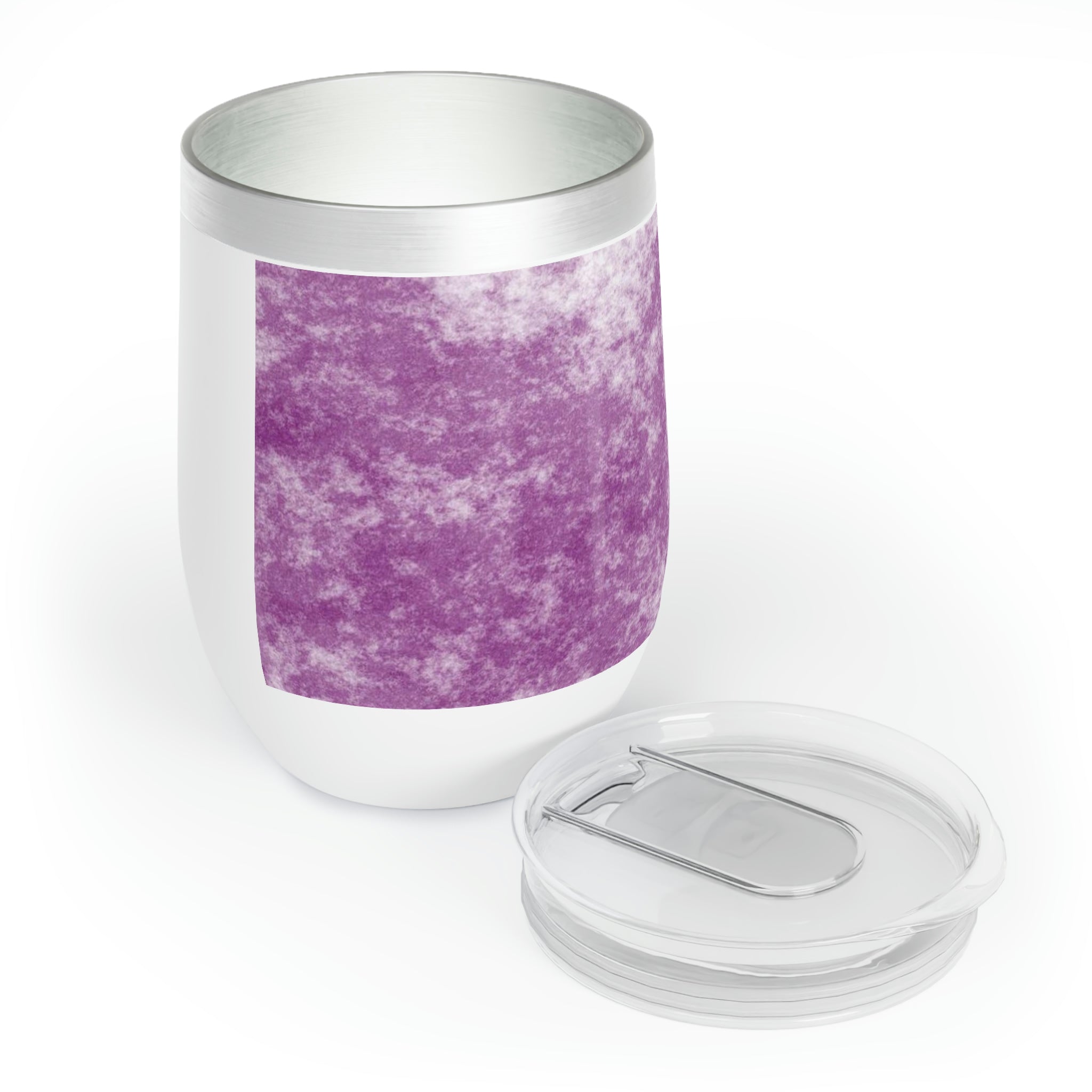 Purple Cloud Chill Wine Tumbler with double-insulated walls and a stylish stemless design, perfect for wine lovers.