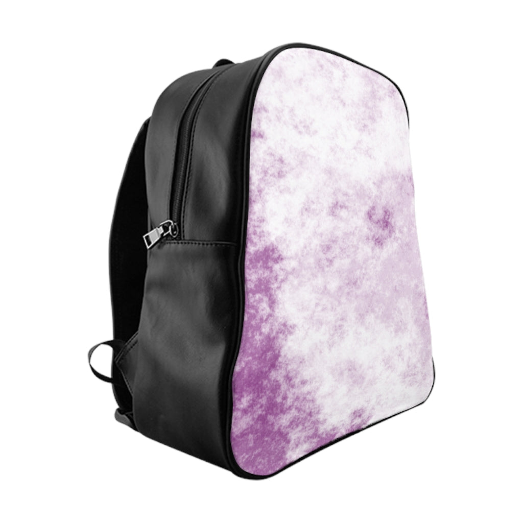 Purple Clouds School Backpack featuring a vibrant purple cloud design, padded back, and chocolate brown lining, perfect for school and everyday use.