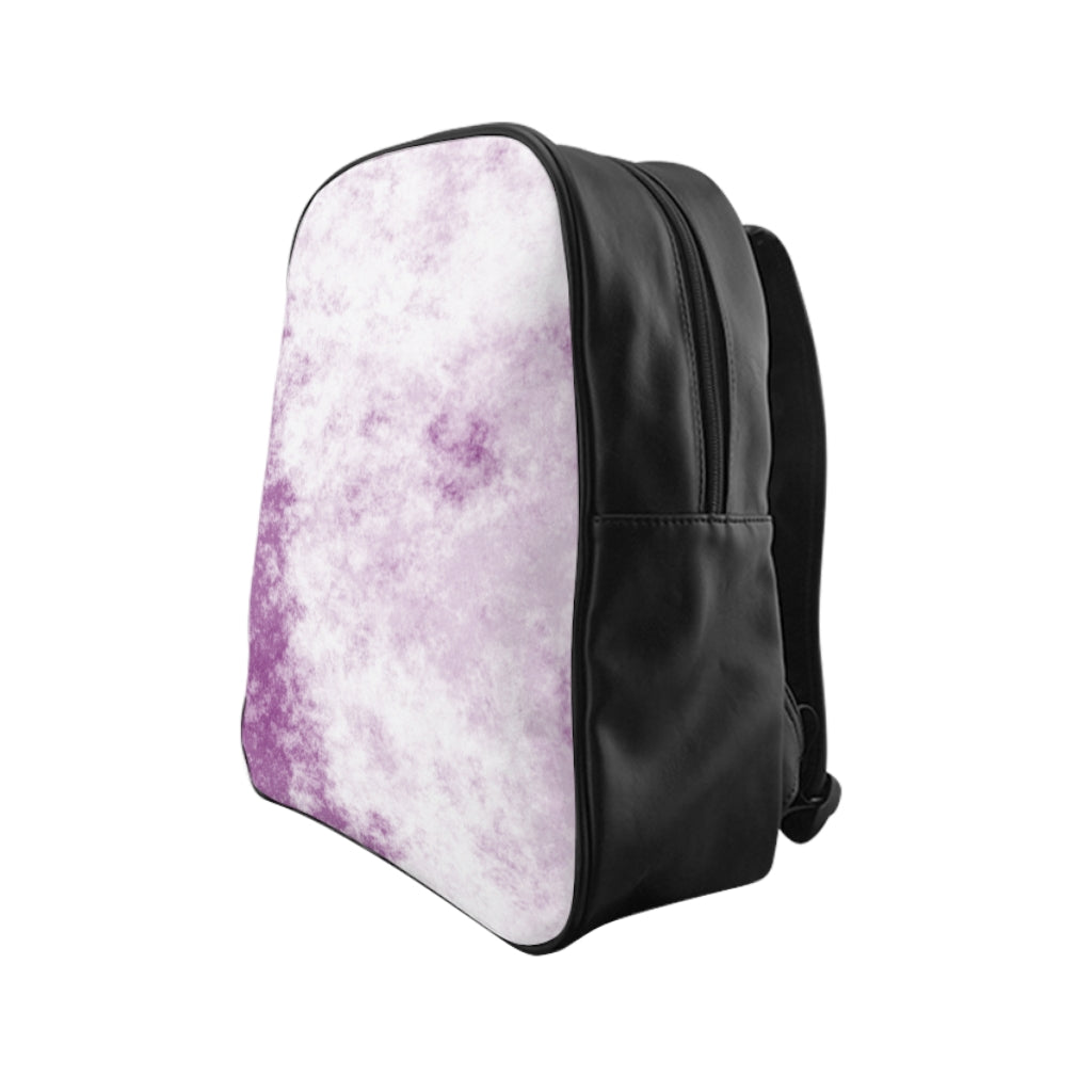 Purple Clouds School Backpack featuring a vibrant purple cloud design, padded back, and chocolate brown lining, perfect for school and everyday use.