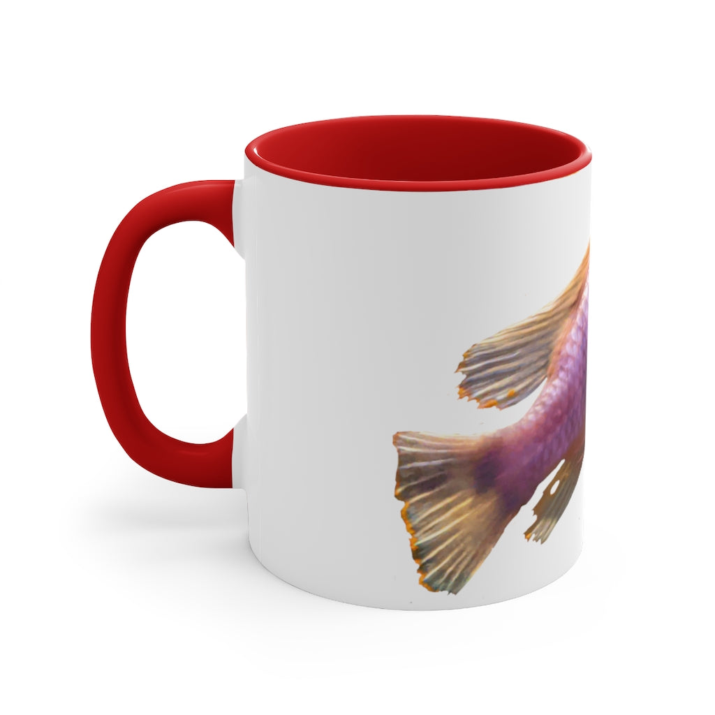 Purple Fish Accent Coffee Mug with a two-tone design featuring a vibrant purple interior and handle, perfect for coffee or tea.