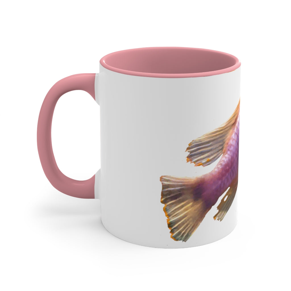 Purple Fish Accent Coffee Mug with a two-tone design featuring a vibrant purple interior and handle, perfect for coffee or tea.