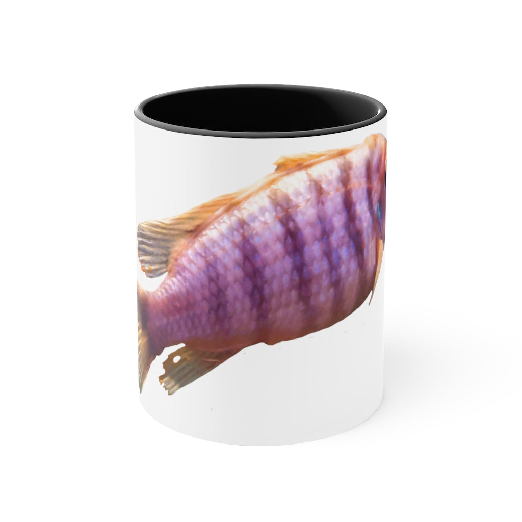 Purple Fish Accent Coffee Mug with a two-tone design featuring a vibrant purple interior and handle, perfect for coffee or tea.