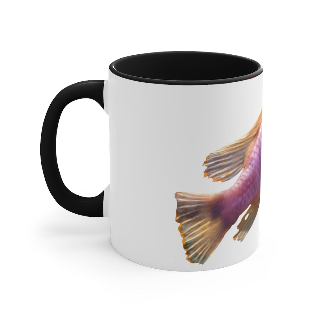 Purple Fish Accent Coffee Mug with a two-tone design featuring a vibrant purple interior and handle, perfect for coffee or tea.