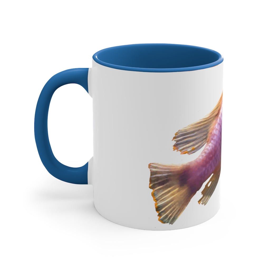 Purple Fish Accent Coffee Mug with a two-tone design featuring a vibrant purple interior and handle, perfect for coffee or tea.