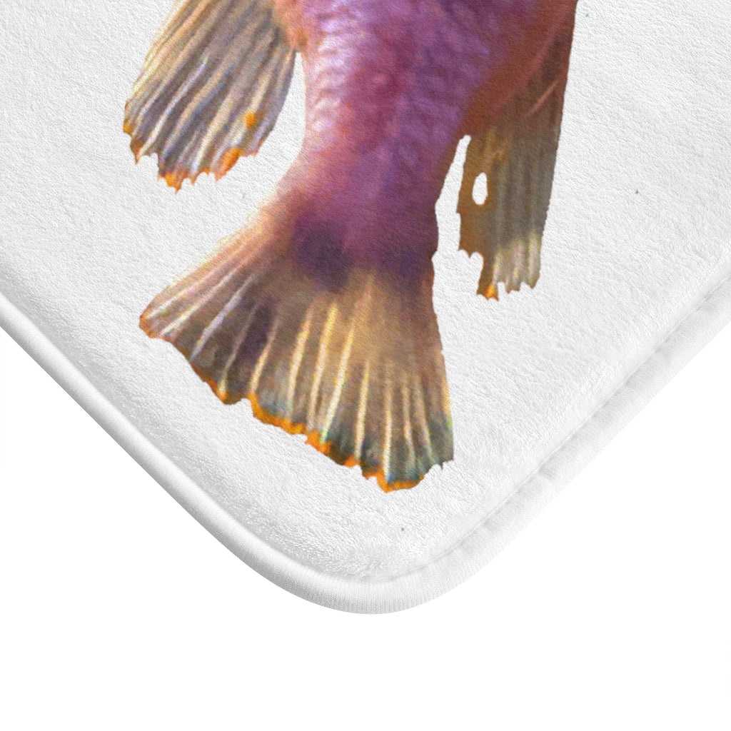 Purple Fish Bath Mat featuring a vibrant fish design and anti-slip backing, perfect for bathroom safety and style.