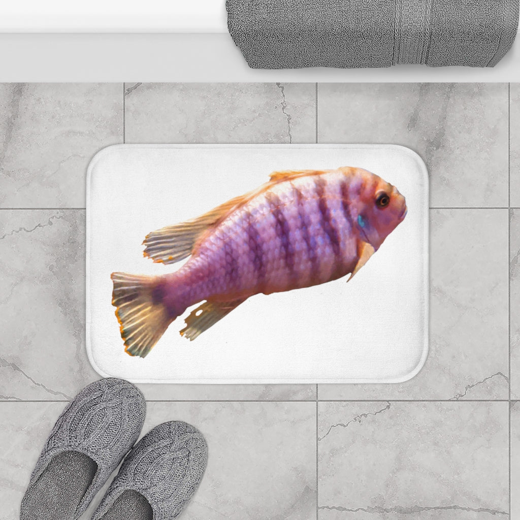 Purple Fish Bath Mat featuring a vibrant fish design and anti-slip backing, perfect for bathroom safety and style.