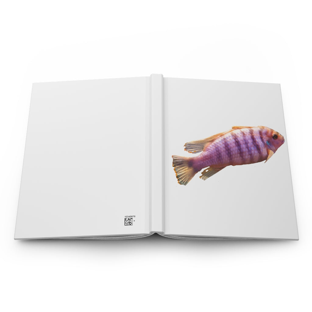 Purple Fish Hardcover Journal with matte finish, featuring customizable covers and lined pages, ideal for personal journaling.