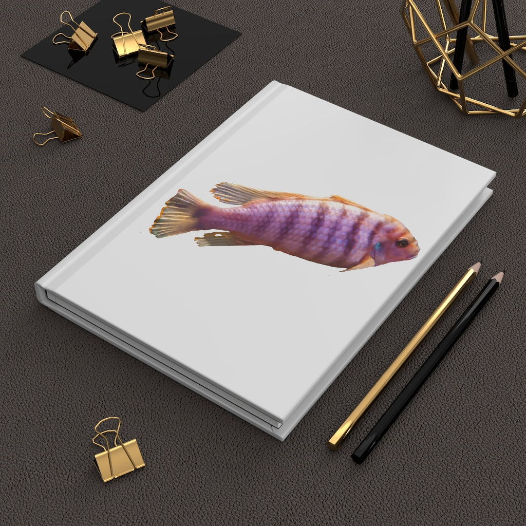 Purple Fish Hardcover Journal with matte finish, featuring customizable covers and lined pages, ideal for personal journaling.