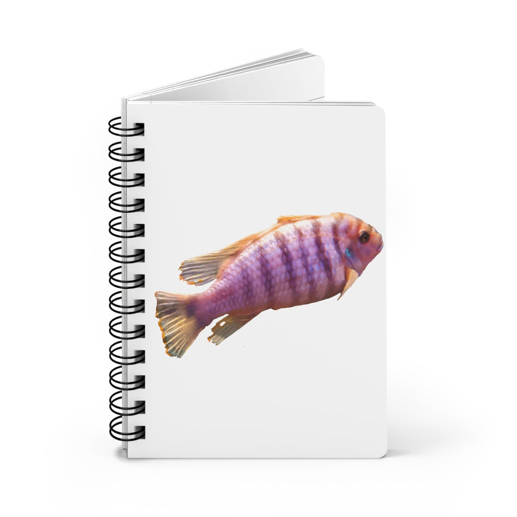 Purple Fish Spiral Bound Journal with glossy laminated cover and lined pages, featuring a vibrant fish design.