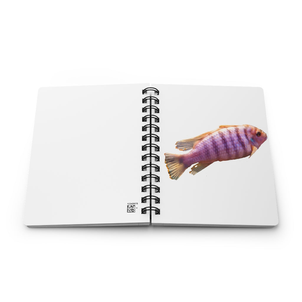 Purple Fish Spiral Bound Journal with glossy laminated cover and lined pages, featuring a vibrant fish design.