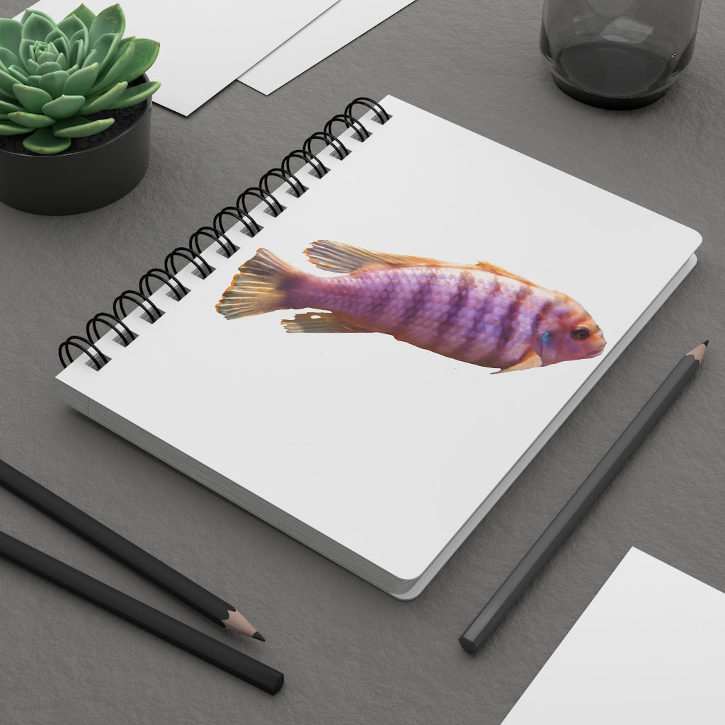 Purple Fish Spiral Bound Journal with glossy laminated cover and lined pages, featuring a vibrant fish design.