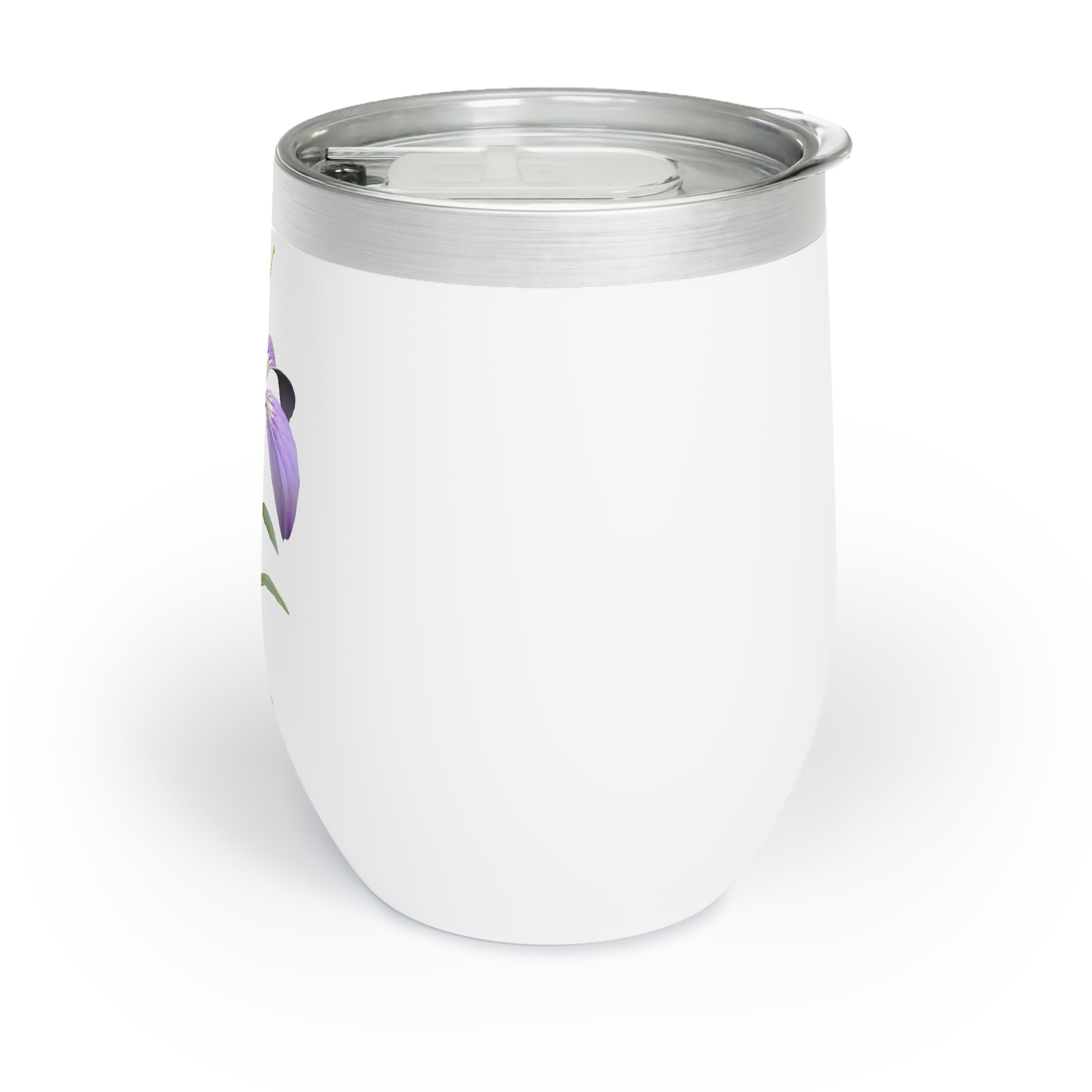 Purple Flower Chill Wine Tumbler with double-insulated walls and stainless steel design, perfect for wine lovers.