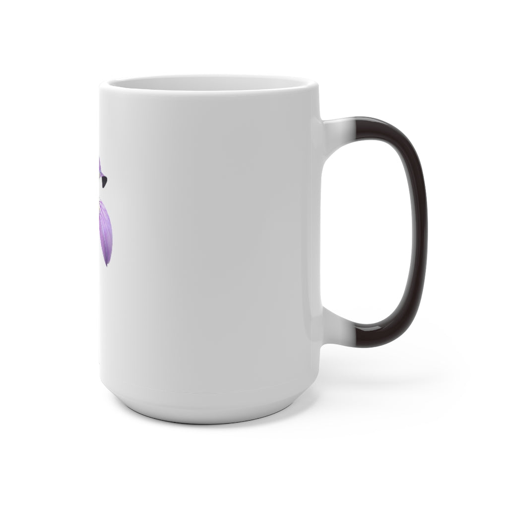 A purple flower color changing mug displaying vibrant floral designs that change color when filled with hot liquid.