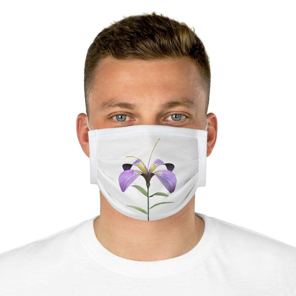 Purple Flower Cotton Face Mask featuring a vibrant floral design, made from 100% cotton with adjustable features for comfort.