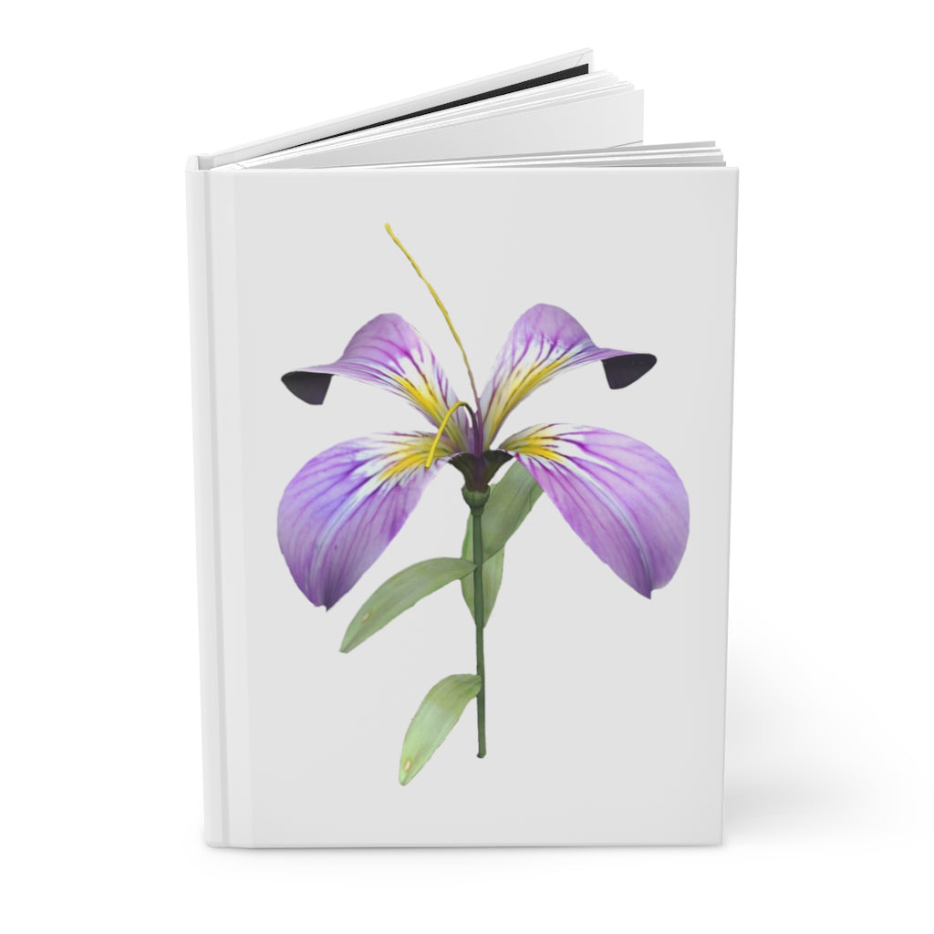 Purple Flower Hardcover Journal with matte finish, featuring a floral design on the cover and lined pages inside.