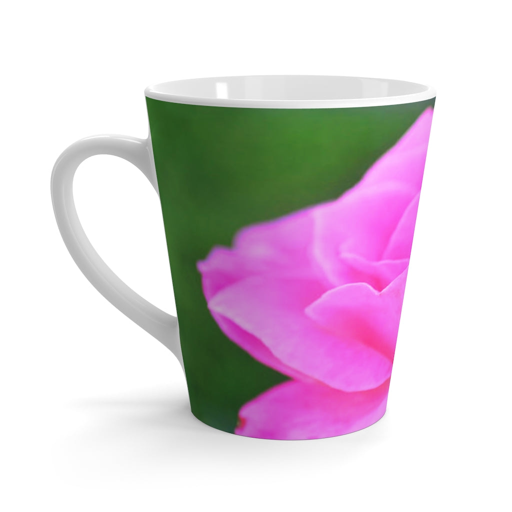 A stylish purple flower latte mug made of durable ceramic, featuring a comfortable C-handle and high-quality sublimation printing.