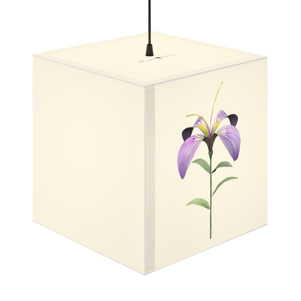 A stylish Purple Flower Personalized Lamp featuring a unique cube design, perfect for indoor decoration and creating a relaxing ambiance.