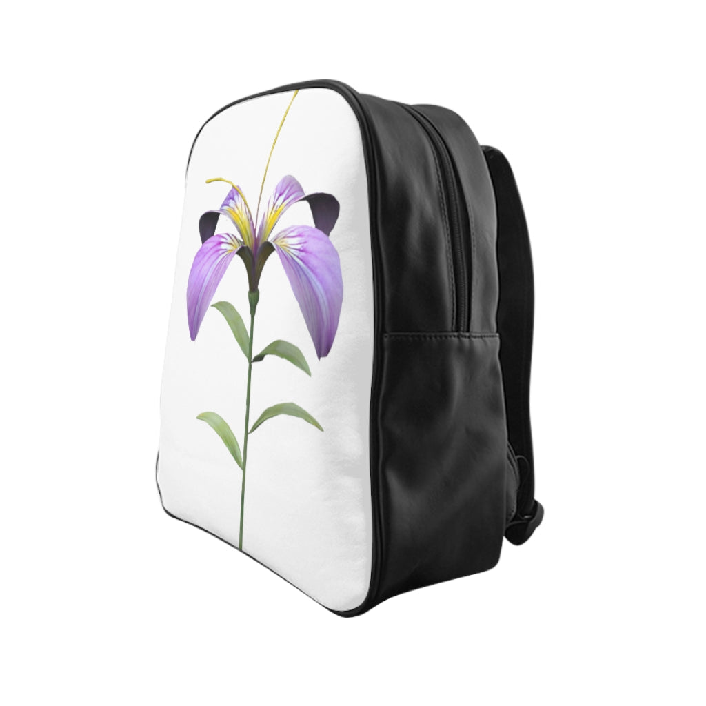 Purple Flower School Backpack with padded back and chocolate brown lining, featuring a vibrant floral design.