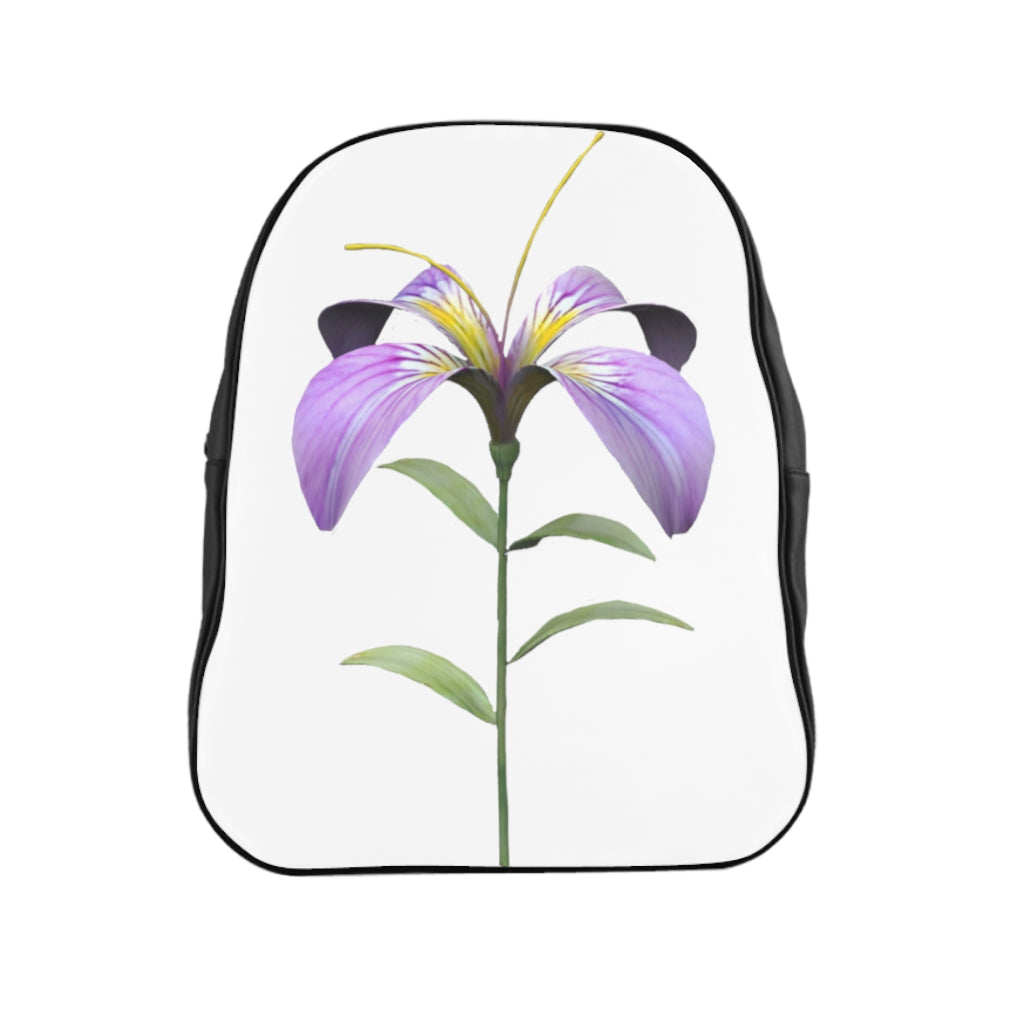 Purple Flower School Backpack with padded back and chocolate brown lining, featuring a vibrant floral design.