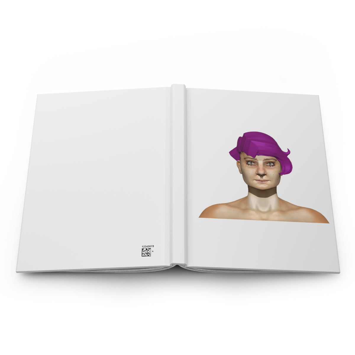 Purple Hair Girl Hardcover Journal with matte finish, featuring customizable covers and lined pages.