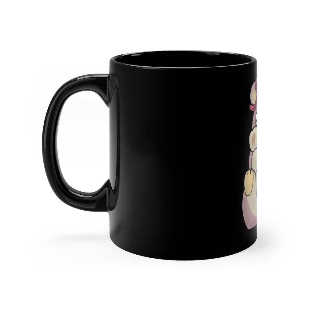 A stylish 11oz black ceramic mug featuring a full-wrap design, perfect for coffee or tea, with a comfortable C-handle.