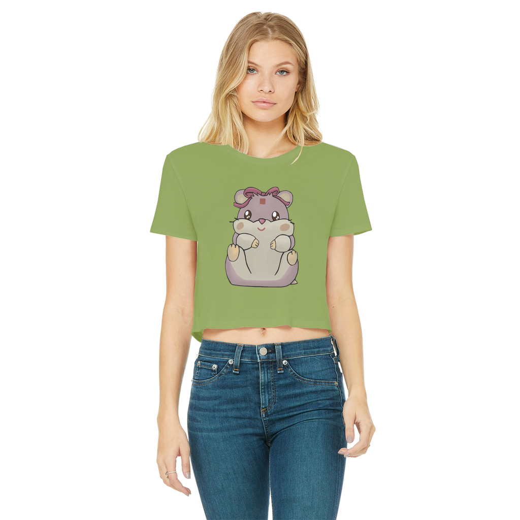 Purple Hamster Classic Women's Cropped Raw Edge T-Shirt featuring a round neck, short sleeves, and raw edge hem in a vibrant color.