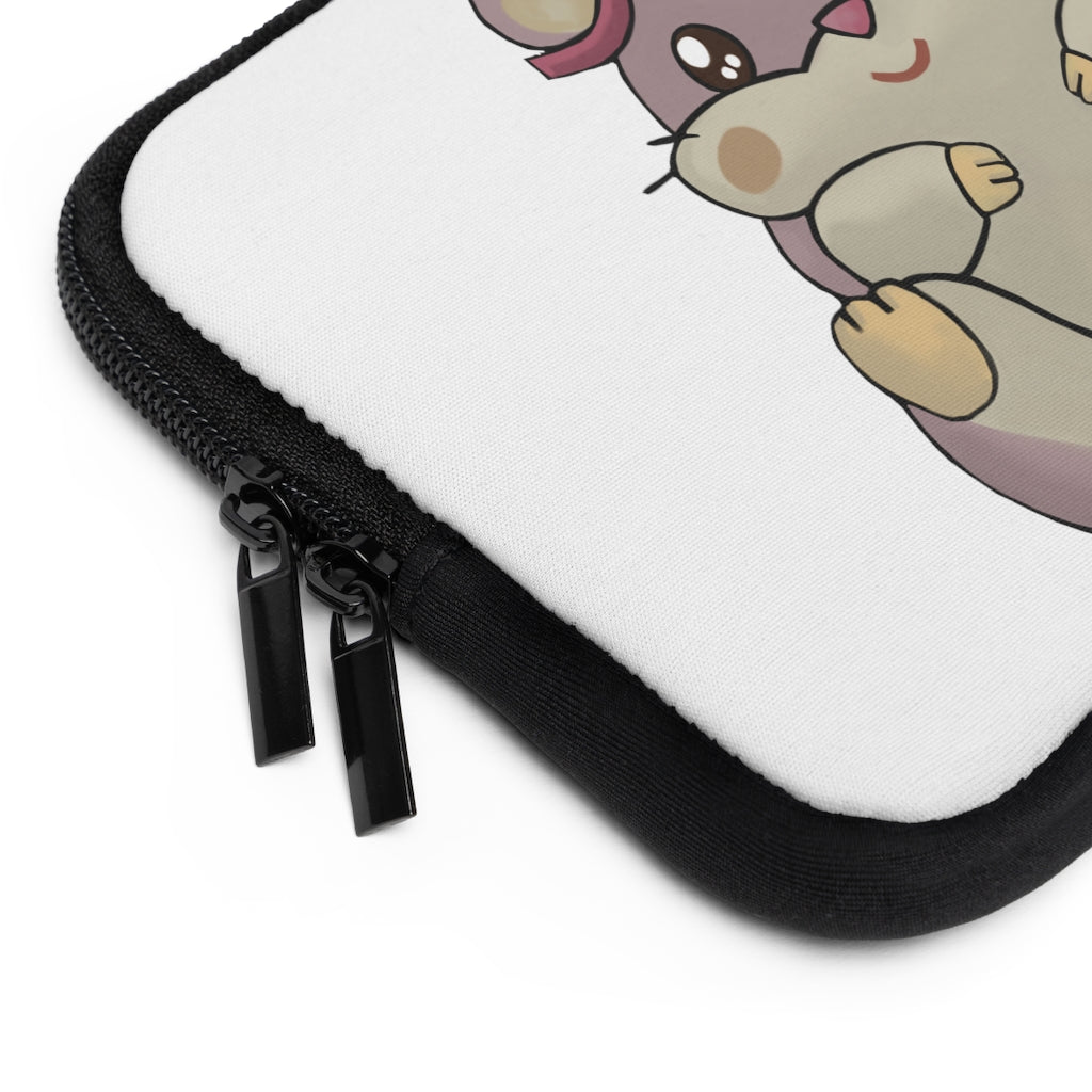 Purple Hamster Laptop Sleeve featuring a vibrant design with a black polyester back, showcasing its dual zipper enclosures.