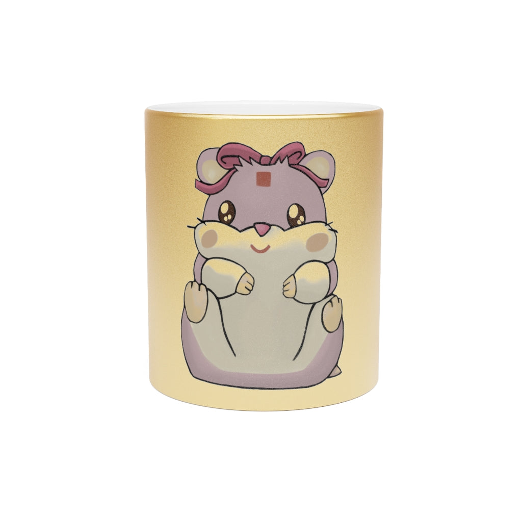 Purple Hamster Metallic Mug with Gold and Silver coating, showcasing a personalized design option.