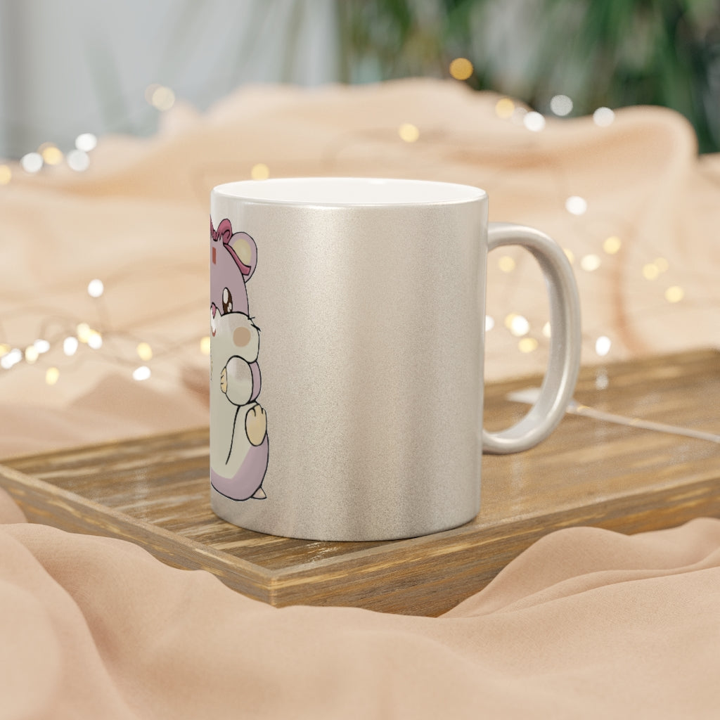 Purple Hamster Metallic Mug with Gold and Silver coating, showcasing a personalized design option.