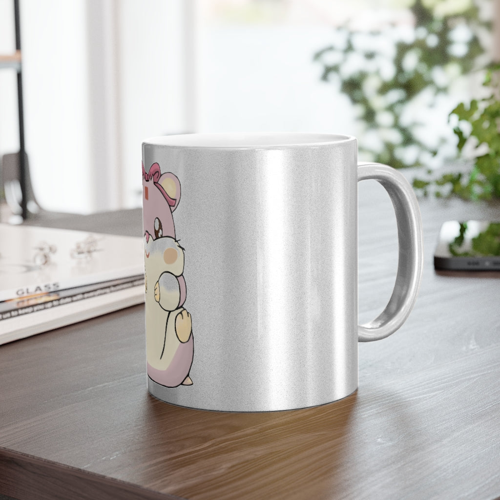 Purple Hamster Metallic Mug with Gold and Silver coating, showcasing a personalized design option.