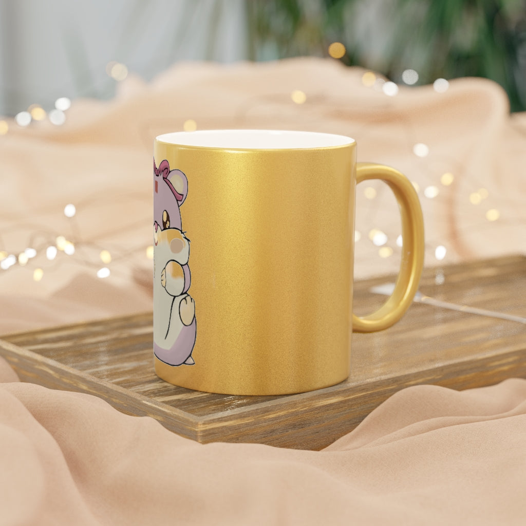 Purple Hamster Metallic Mug with Gold and Silver coating, showcasing a personalized design option.