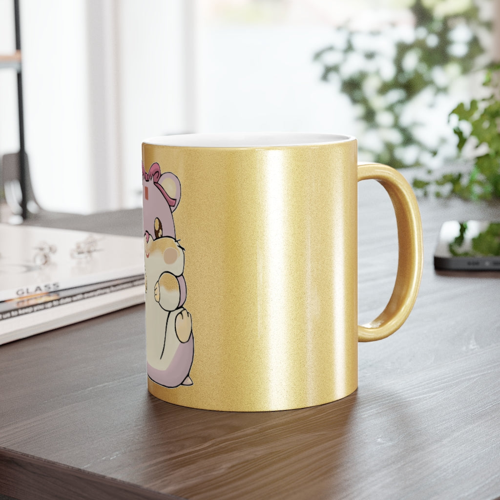 Purple Hamster Metallic Mug with Gold and Silver coating, showcasing a personalized design option.