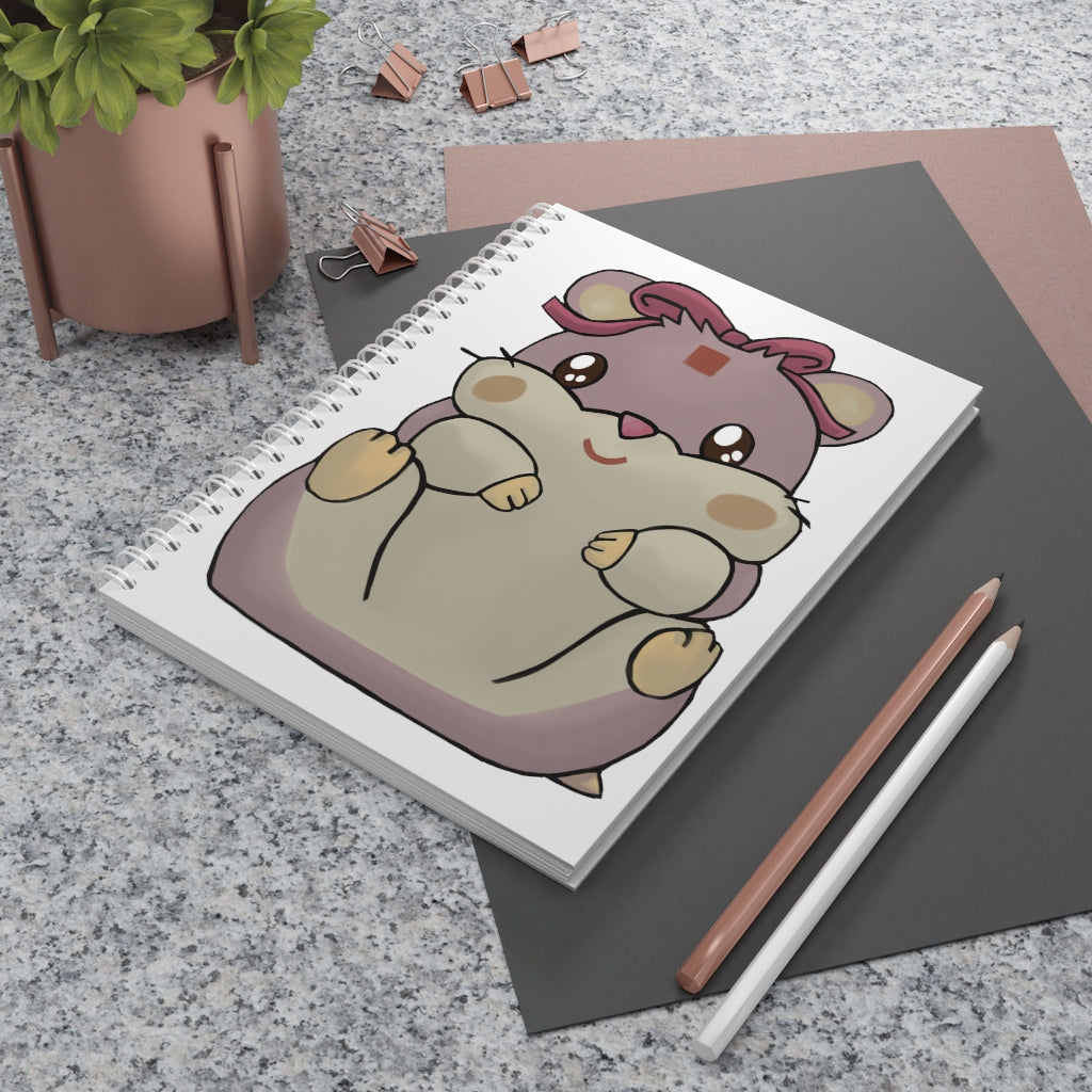 Purple Hamster Spiral Notebook with customizable covers and wide-ruled pages, featuring a semi-gloss laminated finish.