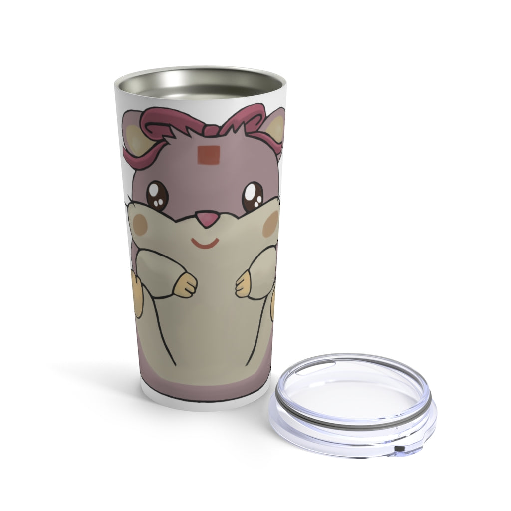 Purple Hamster Tumbler 20oz made of stainless steel with a see-thru plastic lid, showcasing a vibrant purple color.