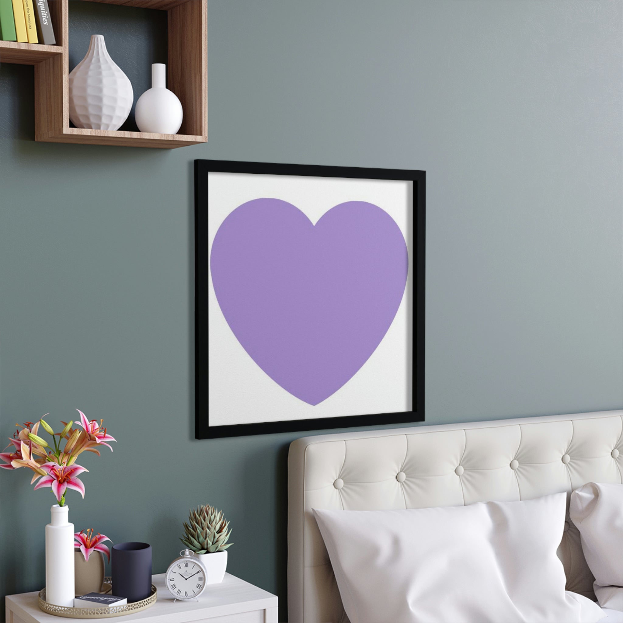 A beautifully framed Purple Heart poster with a hand-crafted wooden frame, showcasing vibrant colors and ready for hanging.