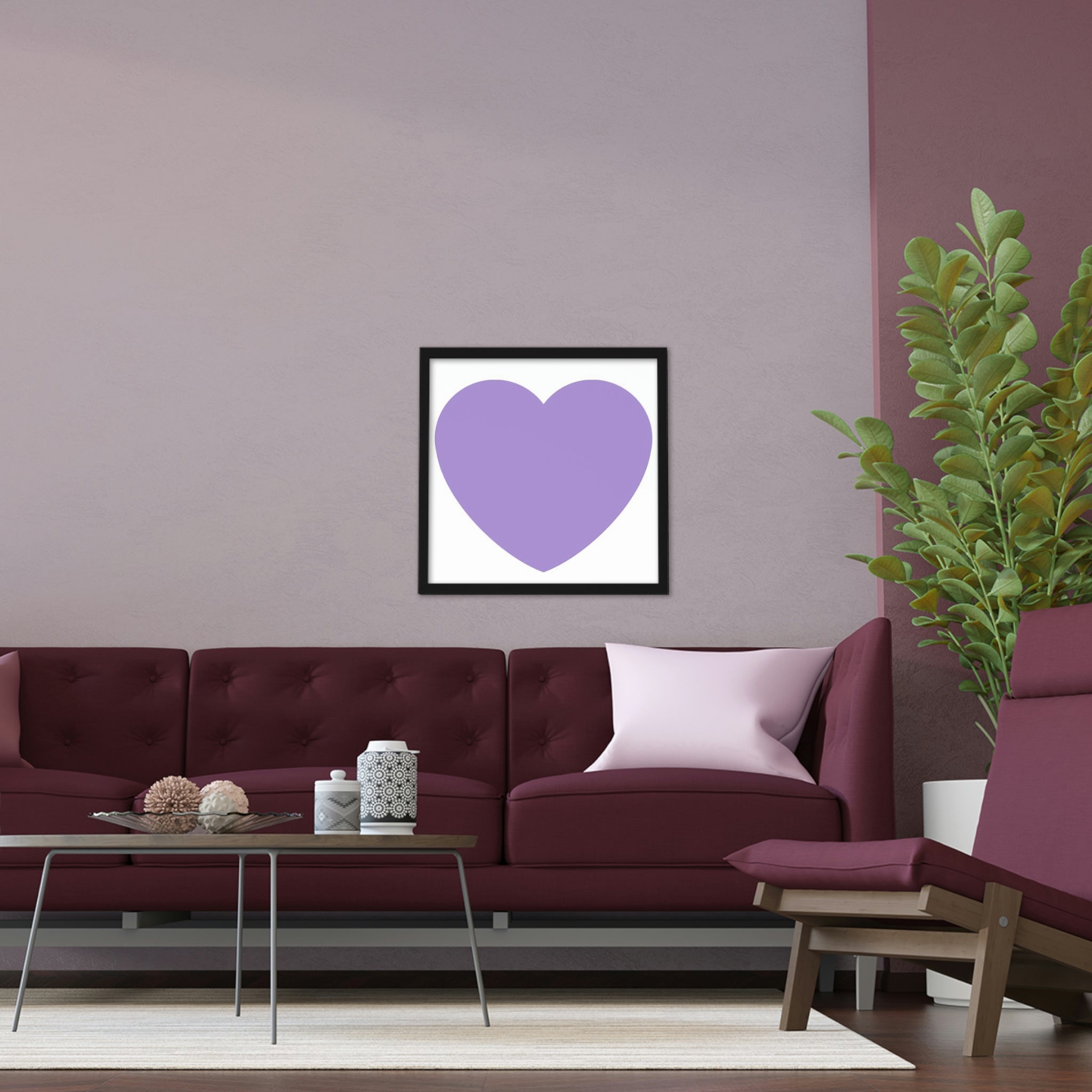 A beautifully framed Purple Heart poster with a hand-crafted wooden frame, showcasing vibrant colors and ready for hanging.