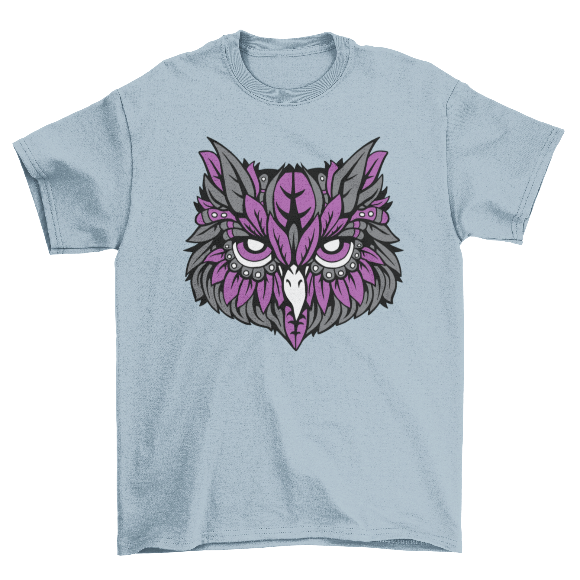 A vibrant Purple Owl T-shirt featuring a cool owl illustration with purple feathers, perfect for casual wear.