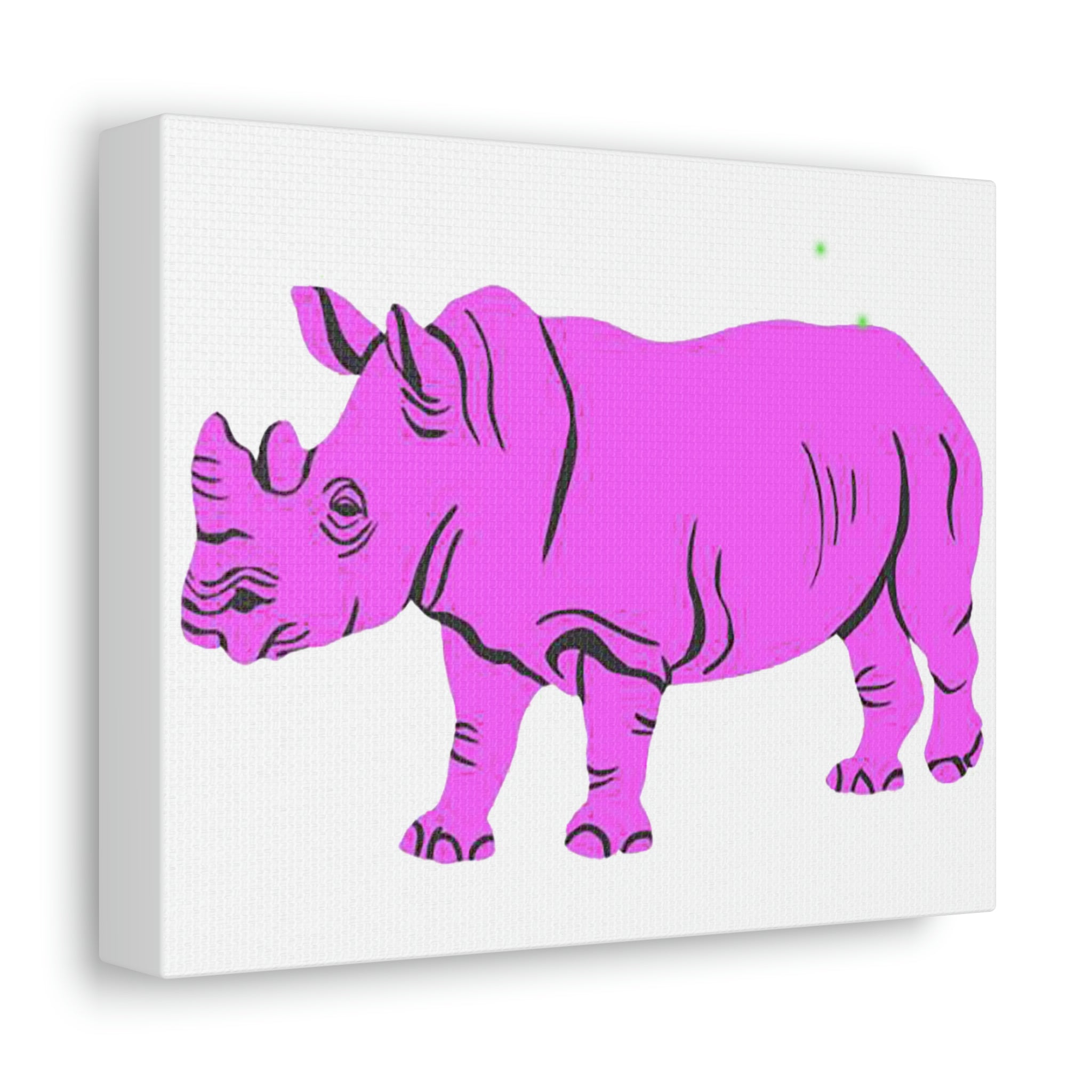 Purple Rhino Stretched Canvas artwork featuring vibrant colors and high-quality print on a wooden frame, ideal for indoor decoration.