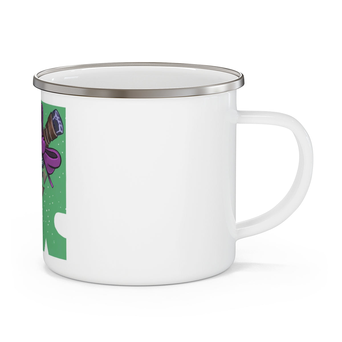 Purple Ribbon and Dagger Enamel Camping Mug with a stylish design, perfect for outdoor use.