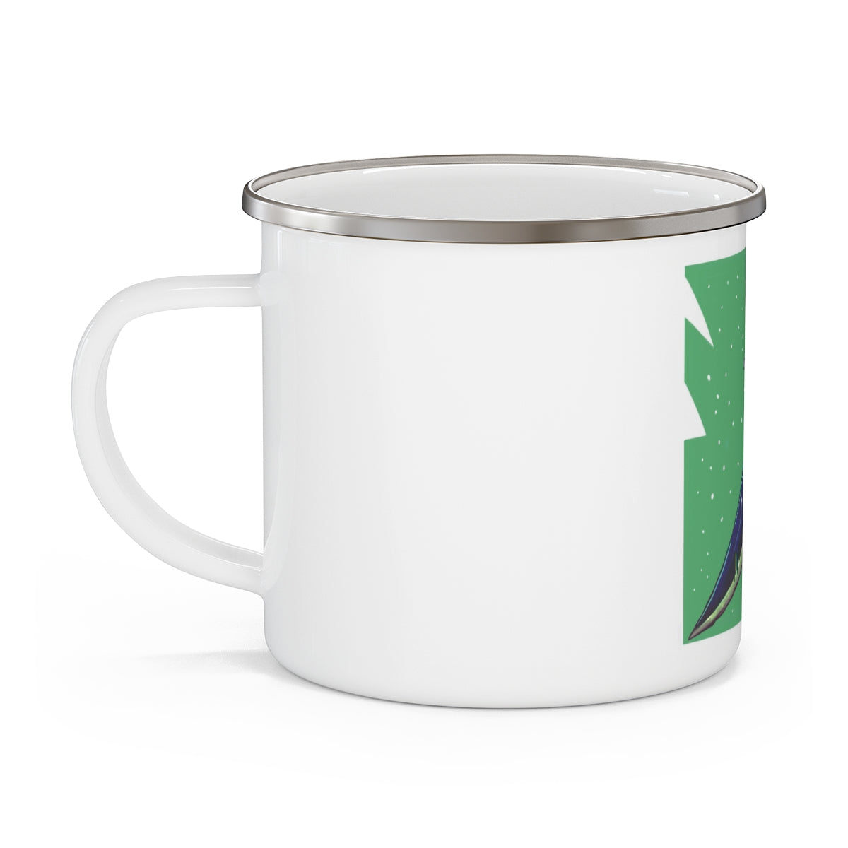 Purple Ribbon and Dagger Enamel Camping Mug with a stylish design, perfect for outdoor use.