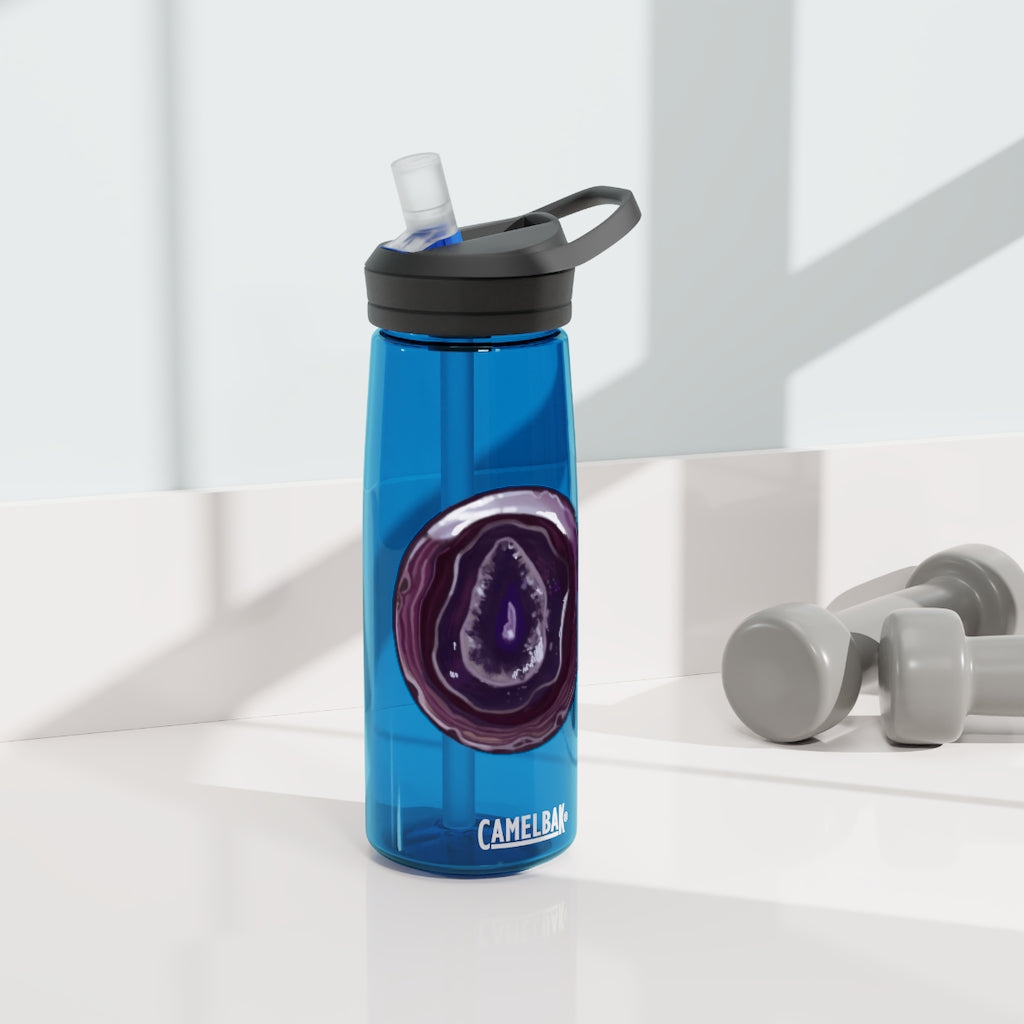 Purple Rock CamelBak Eddy® Water Bottle in 20oz and 25oz sizes, showcasing its durable design and spill-proof valve.